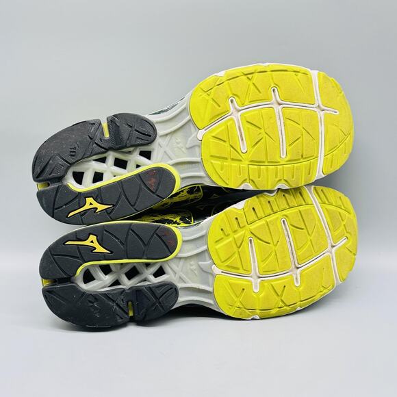 Mizuno Shoes Mens 14 Gray Yellow Paint Splatter Wave Creation 16 Running Sneaker - Picture 9 of 12